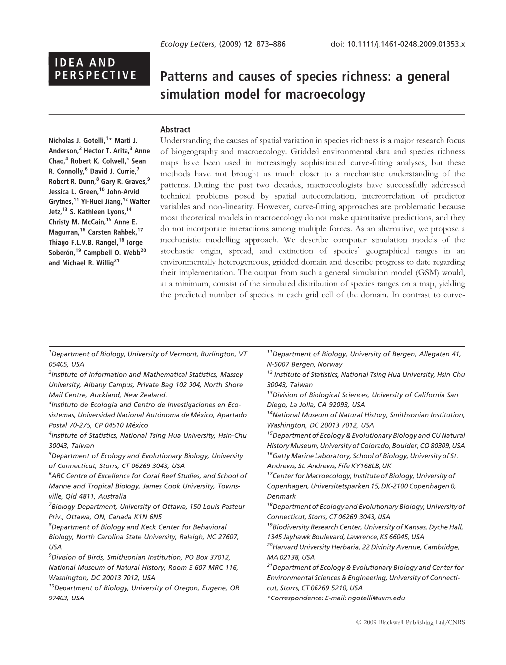 Patterns And Causes Of Species Richness A General Simulation Model For