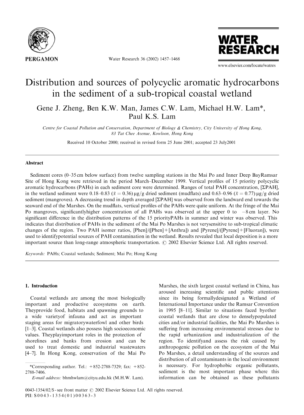 Distribution And Sources Of Polycyclic Aromatic Hydrocarbons In The