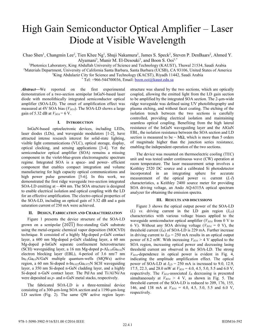 High Gain Semiconductor Optical Amplifier Laser Diode At Visible