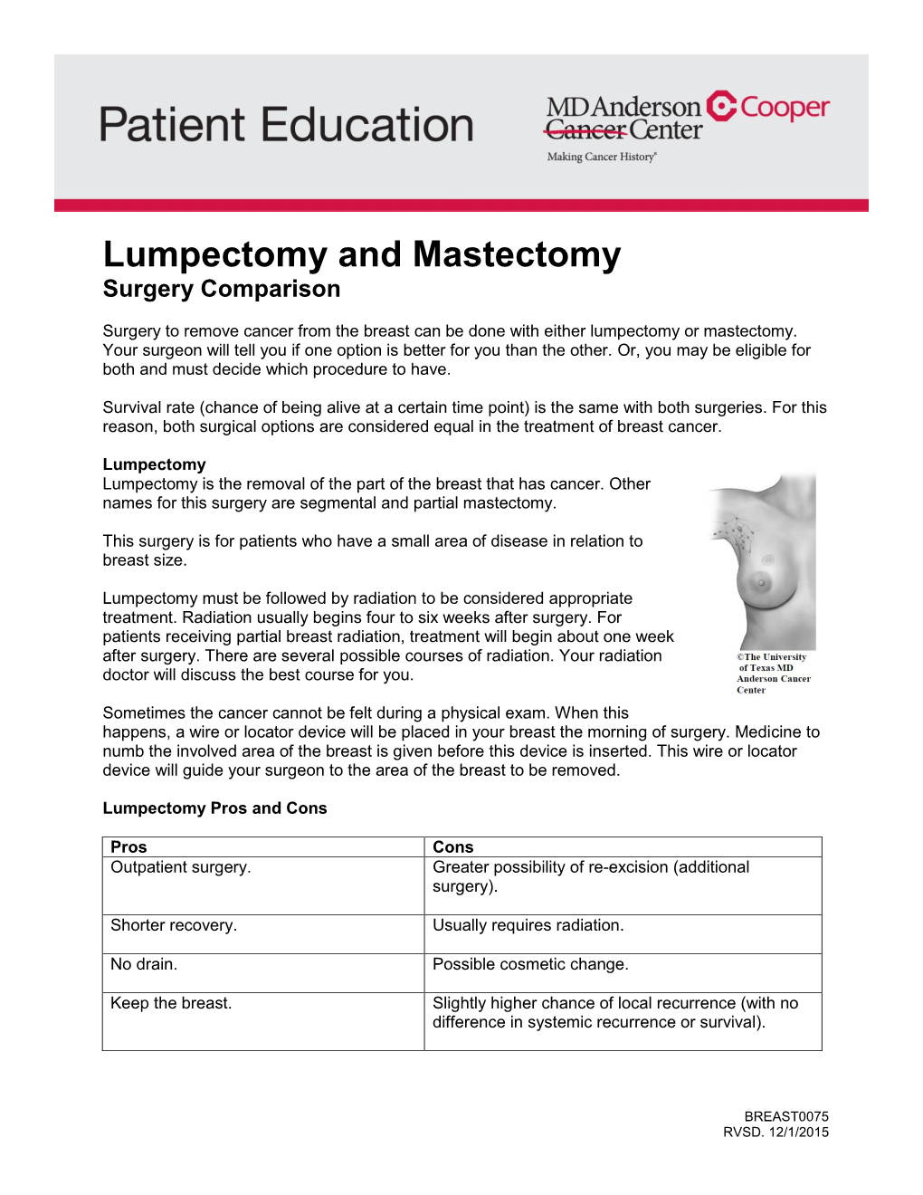 Lumpectomy And Mastectomy Surgery Comparison DocsLib