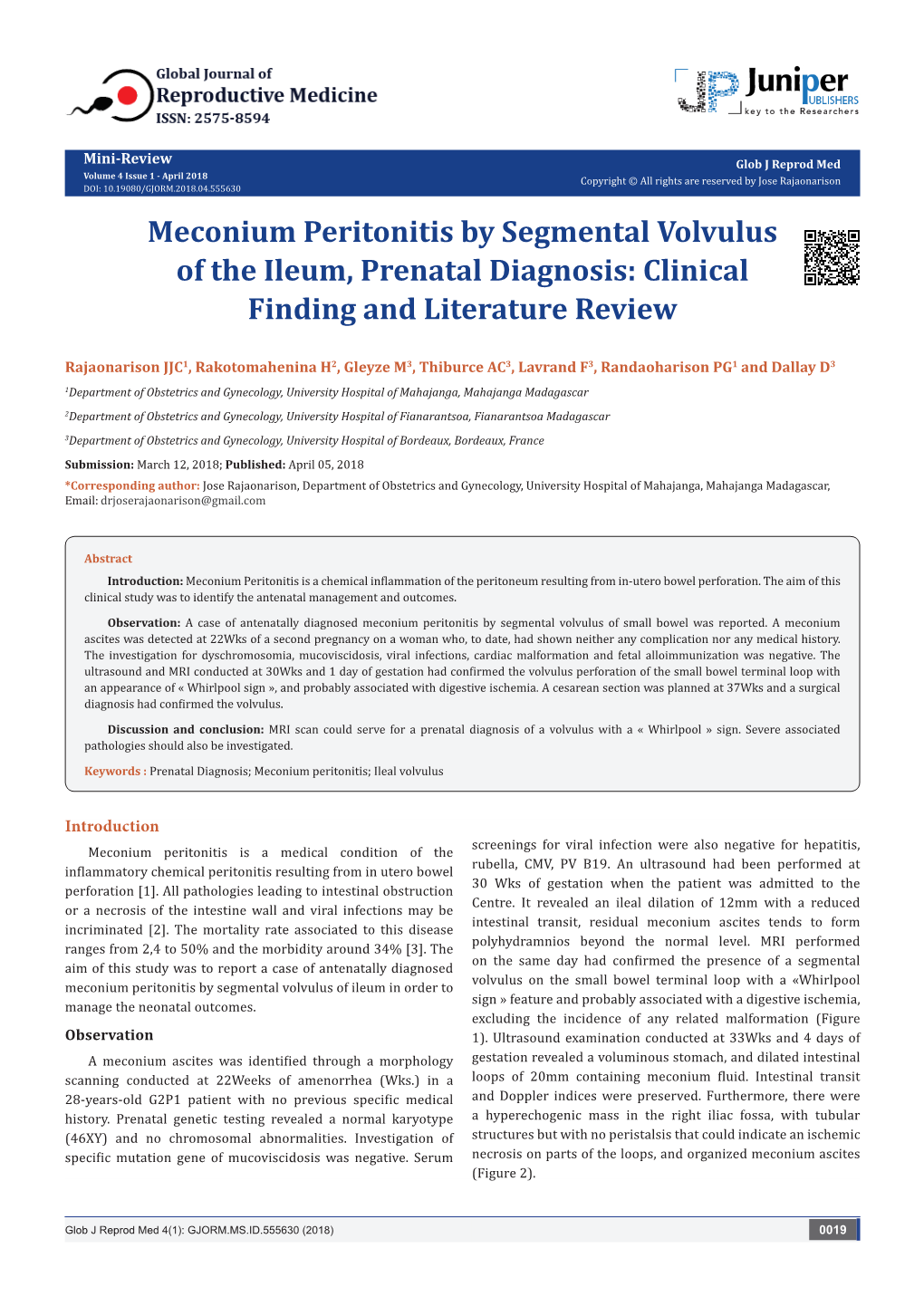 Meconium Peritonitis By Segmental Volvulus Of The Ileum Prenatal