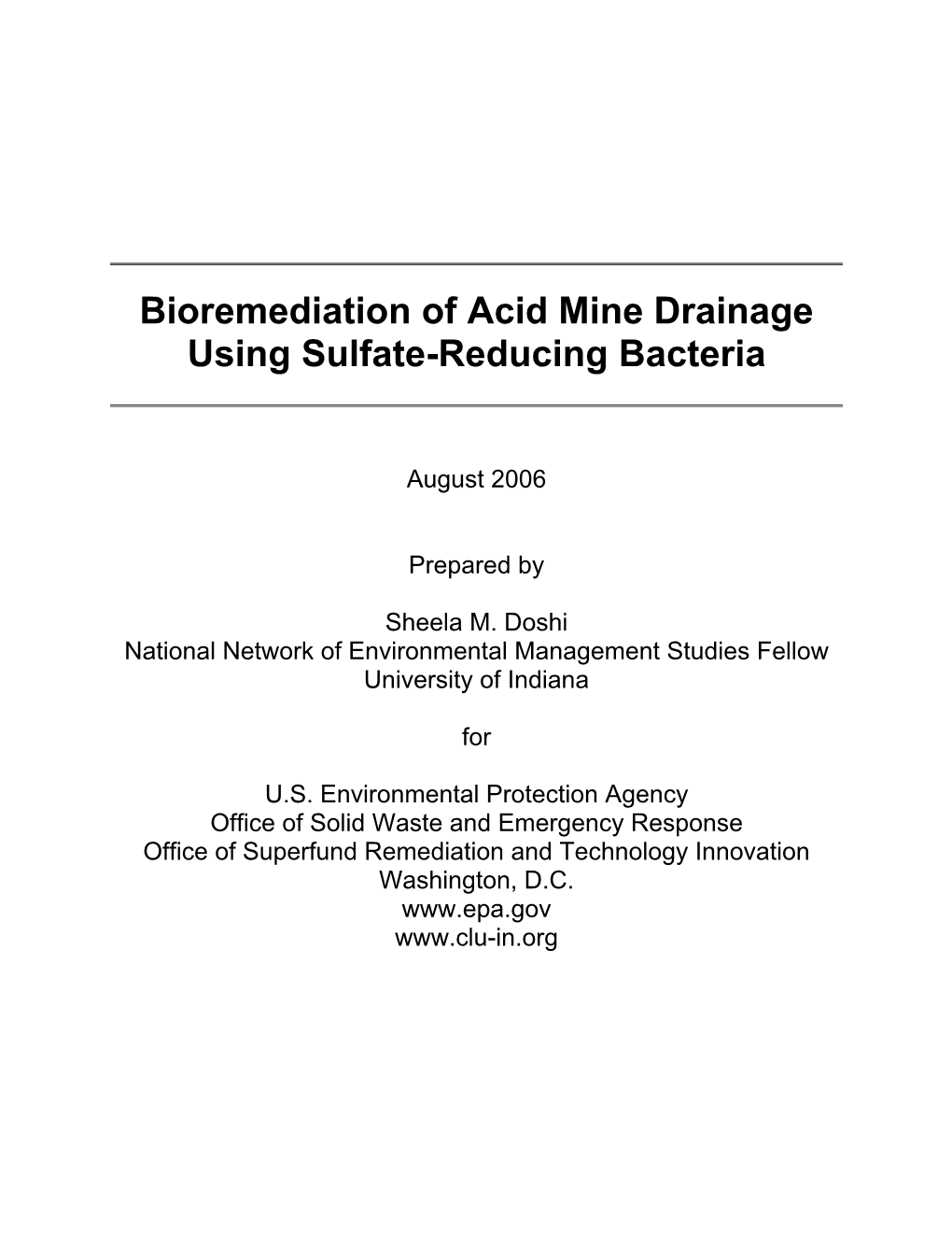 Bioremediation Of Acid Mine Drainage Using Sulfate Reducing Bacteria