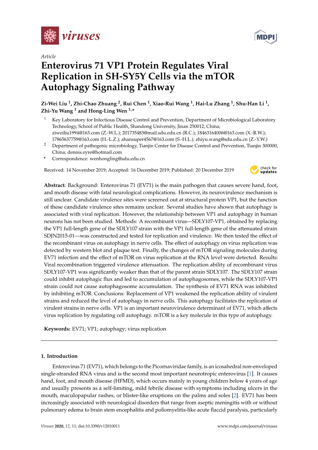 Enterovirus Vp Protein Regulates Viral Replication In Sh Sy Y Cells