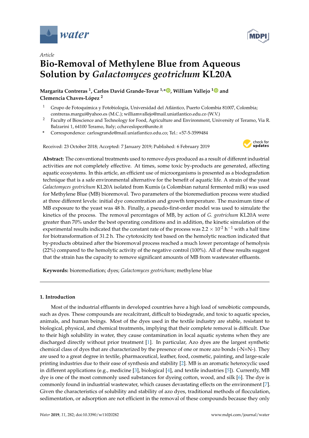 Bio Removal Of Methylene Blue From Aqueous Solution By Galactomyces