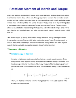 Rotation: Moment of Inertia and Torque