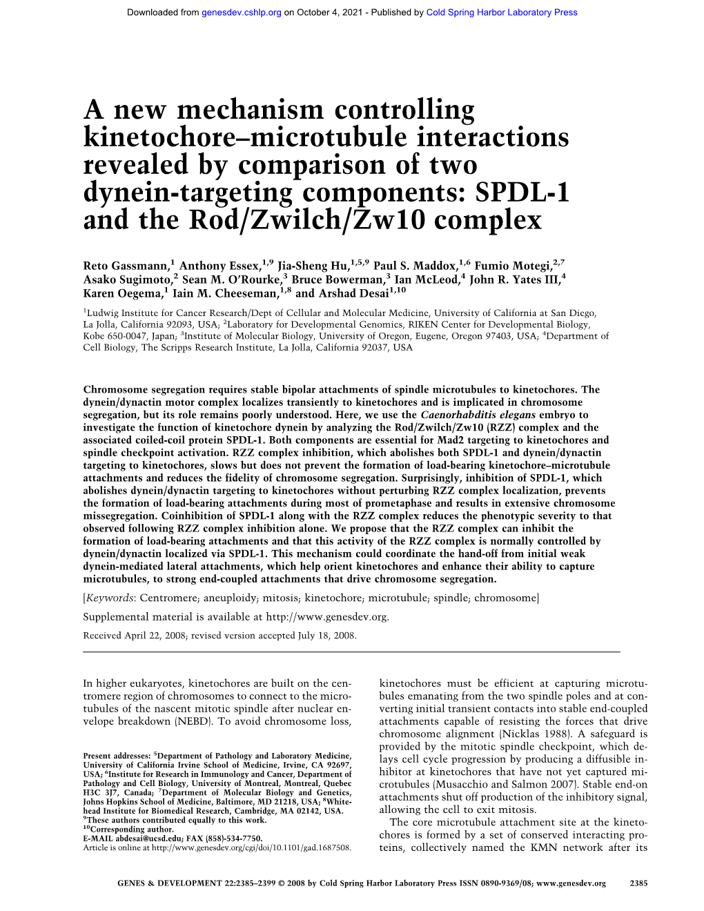 A New Mechanism Controlling KinetochoreMicrotubule Interactions