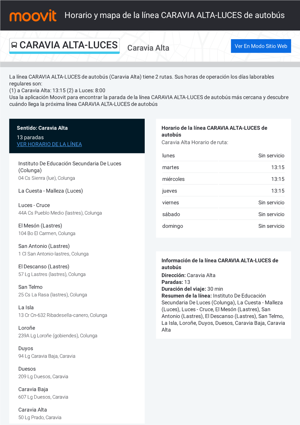 Horario Y Mapa De La Ruta Caravia Alta Luces De Autob S Docslib