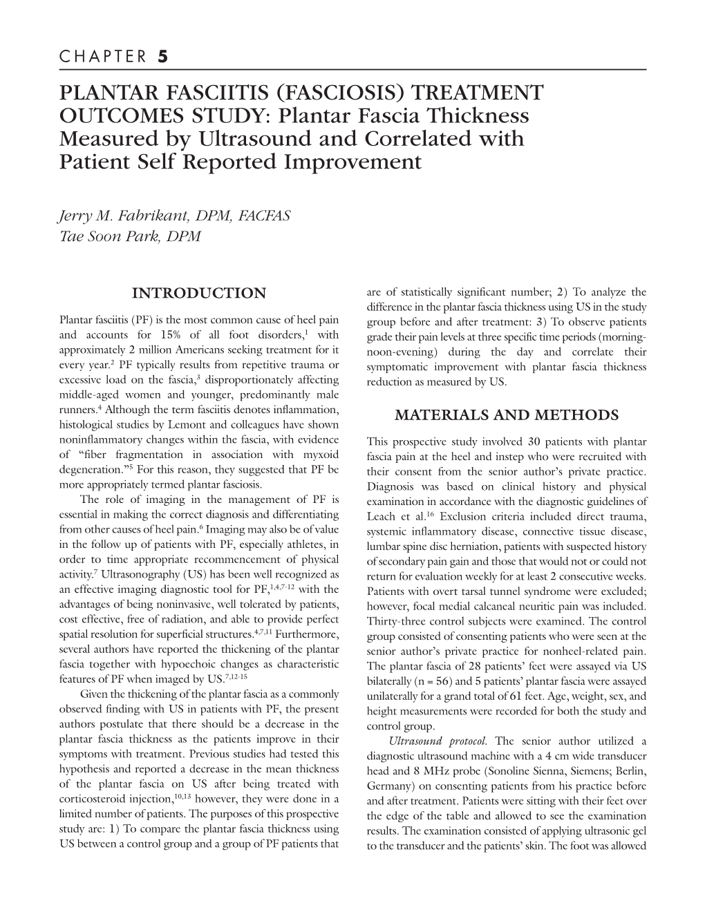 Treatment Outcomes Study Plantar Fascia Thickness Measured By