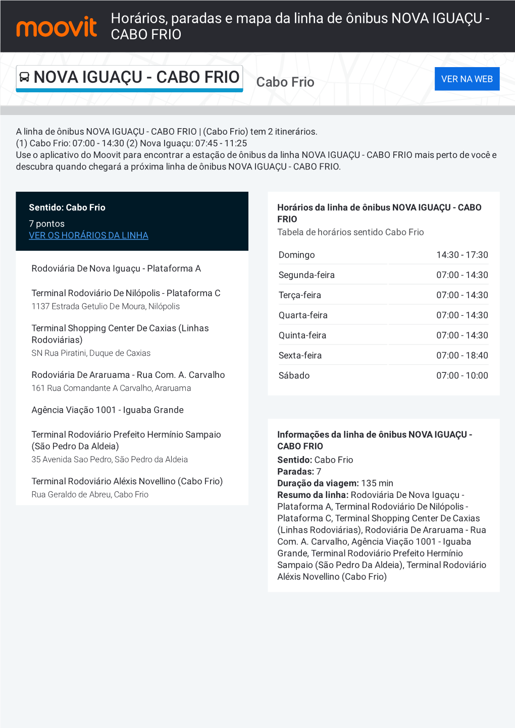 Horários Paradas E Mapa Da Linha De Ônibus NOVA IGUAÇU CABO FRIO
