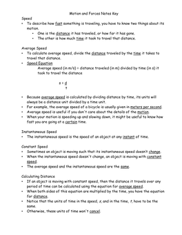 Motion and Forces Notes Key Speed • to Describe How Fast Something Is Traveling, You Have to Know Two Things About Its Motion