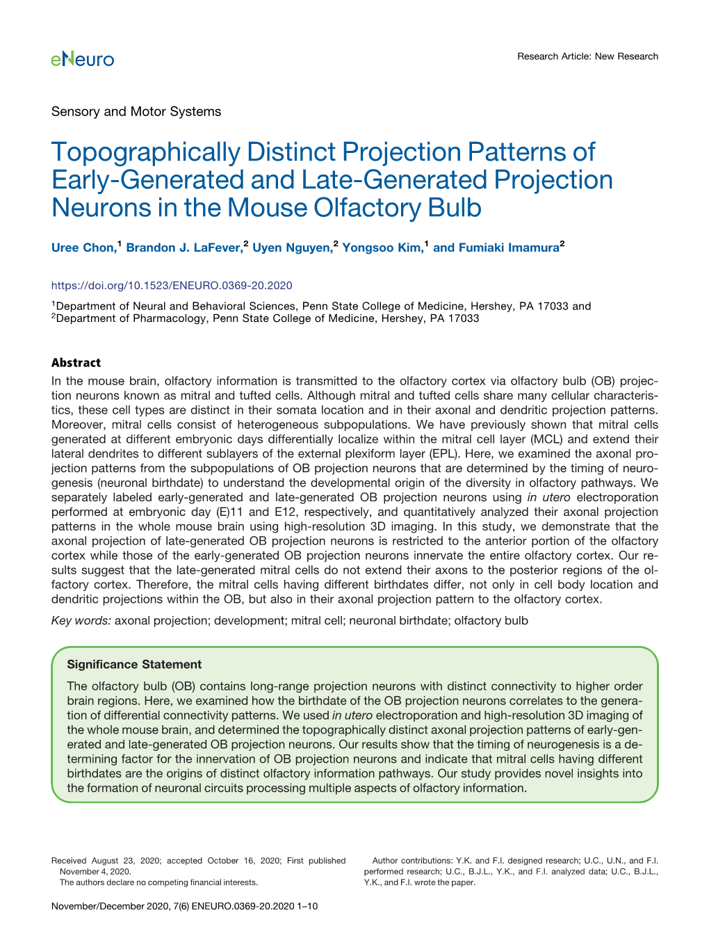 Topographically Distinct Projection Patterns of Early-Generated and Late-Generated Projection Neurons in the Mouse Olfactory Bulb