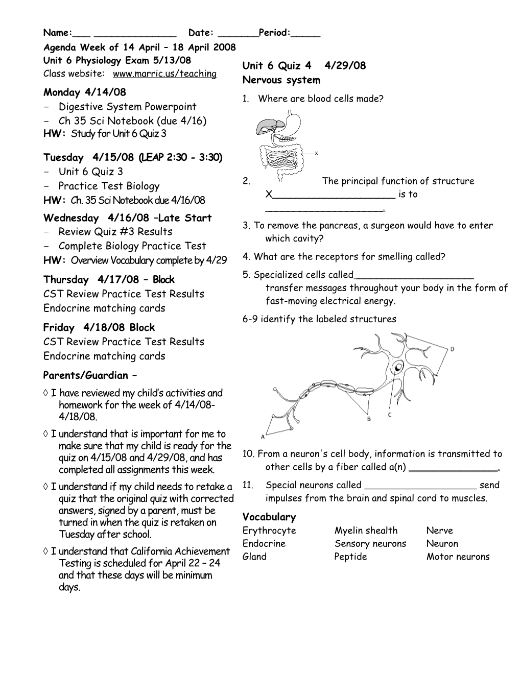 Class Agenda Week of 8-13 Oct 2007