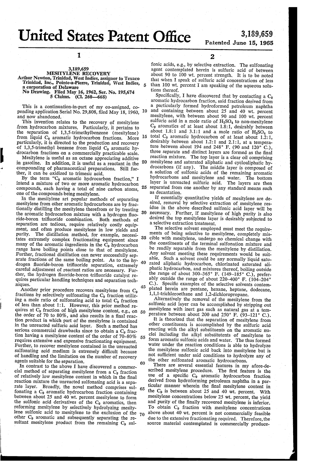 United States Patent Office Patented June 15, 1965 2 Fonic Acids, E.G., by Selective Extraction