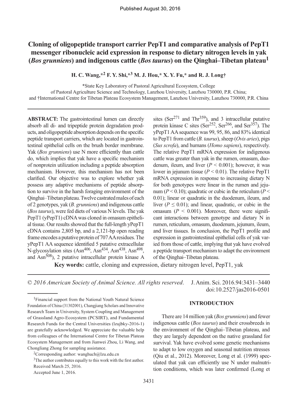 Cloning of Oligopeptide Transport Carrier Pept1 and Comparative