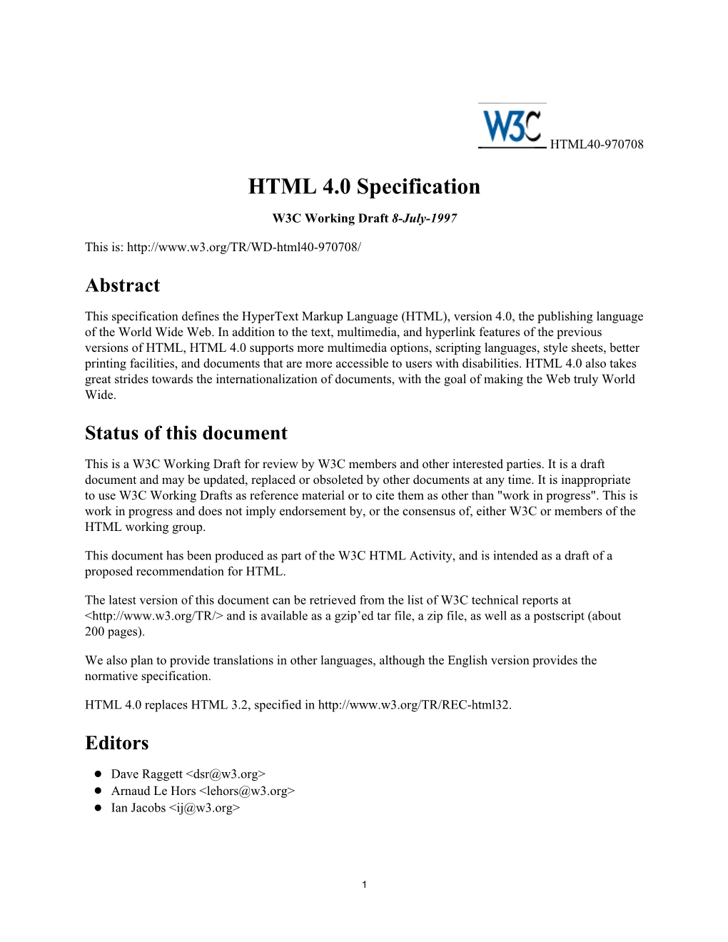 HTML 4.0 Specification