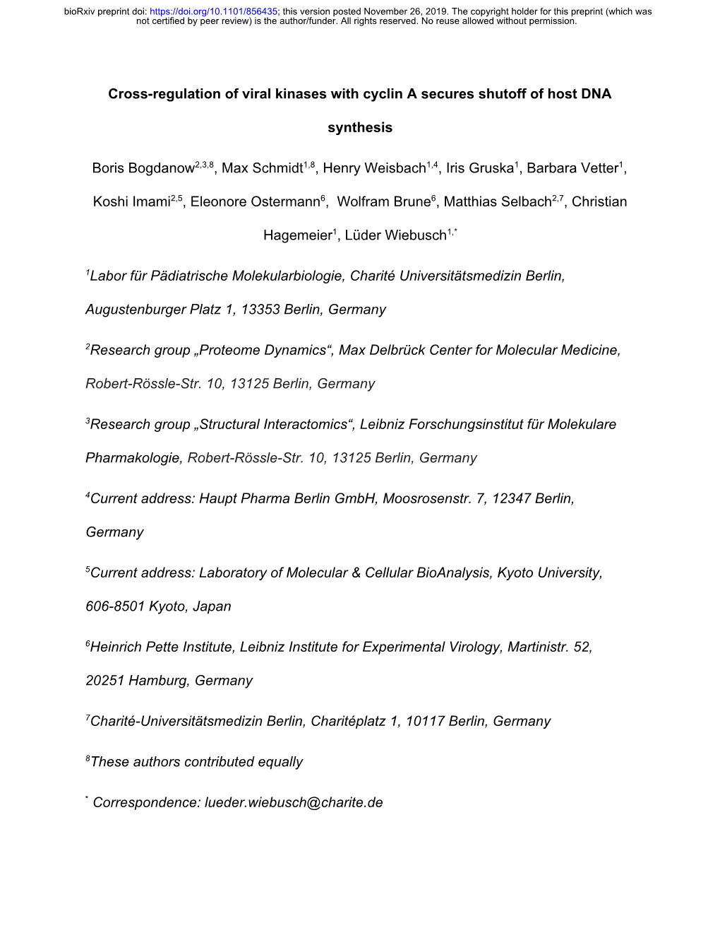 Cross-Regulation of Viral Kinases with Cyclin a Secures Shutoff of Host DNA