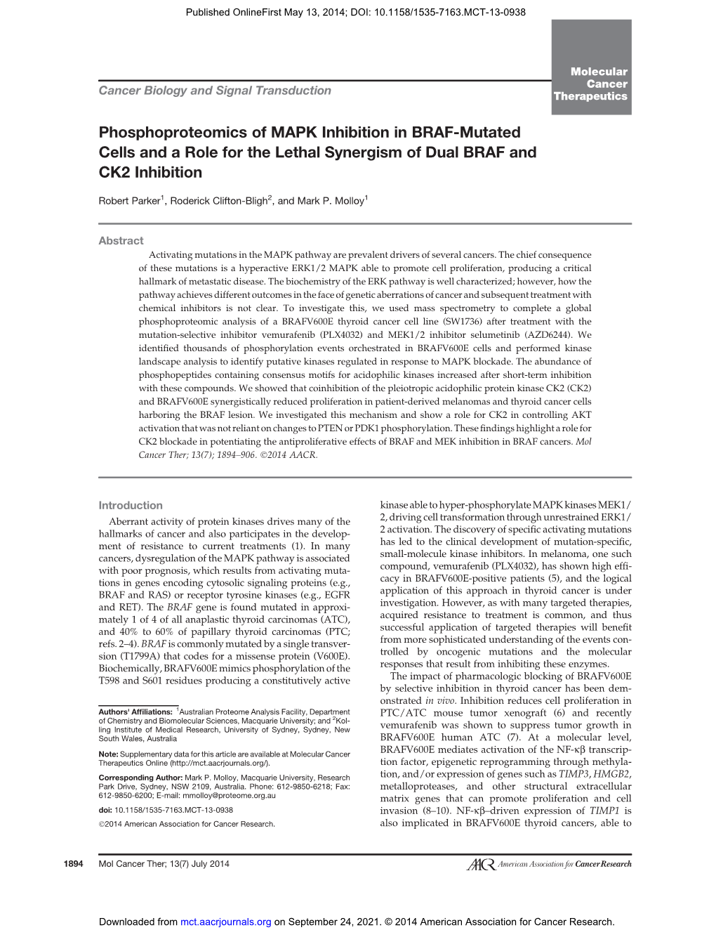 Phosphoproteomics Of MAPK Inhibition In BRAF Mutated Cells And A Role