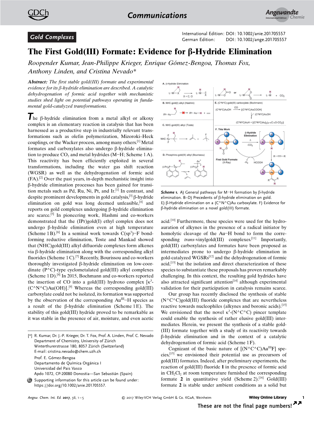 The First Gold(III) Formate: Evidence for Β‐Hydride Elimination