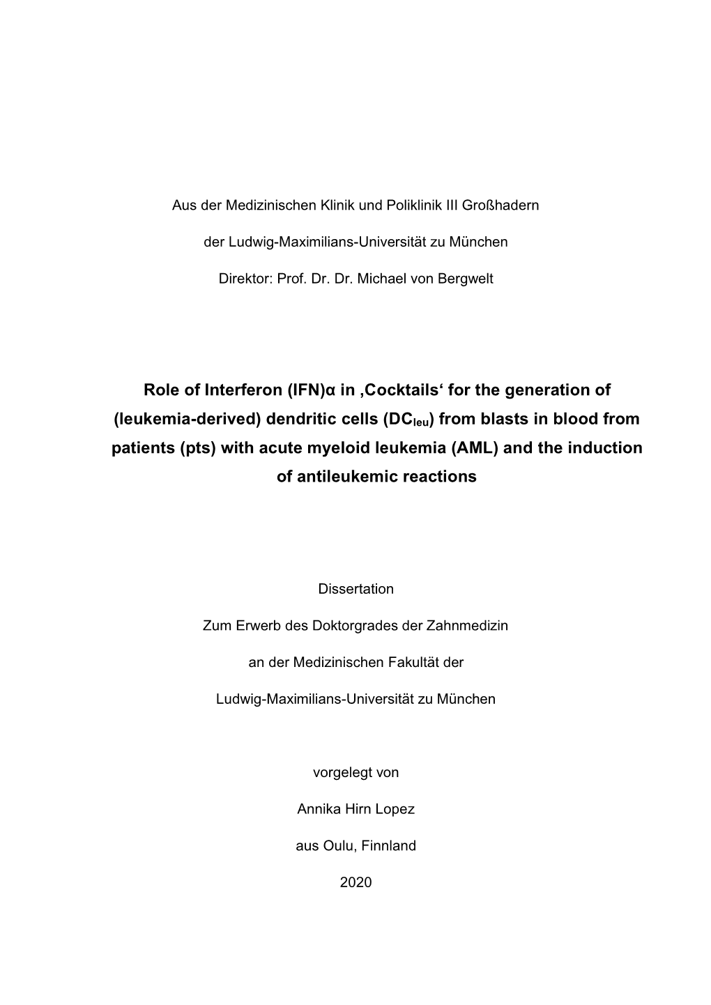 Dendritic Cells (Dcleu) from Blasts in Blood from Patients (Pts) with Acute Myeloid Leukemia (AML) and the Induction of Antileukemic Reactions