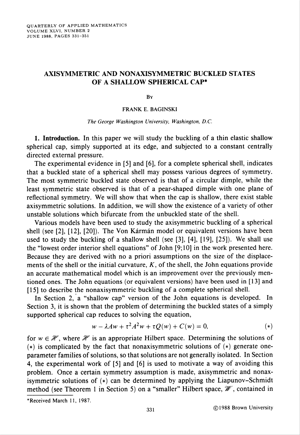 Axisymmetric and Nonaxisymmetric Buckled States of a Shallow Spherical Cap*