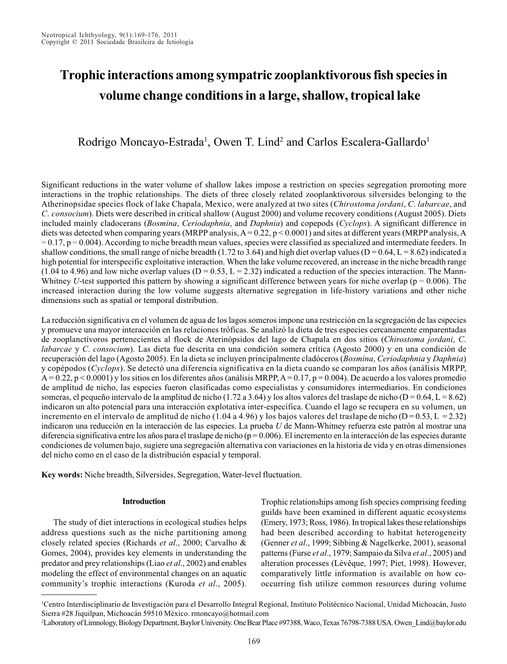 Trophic Interactions Among Sympatric Zooplanktivorous Fish Species in Volume Change Conditions in a Large, Shallow, Tropical Lake