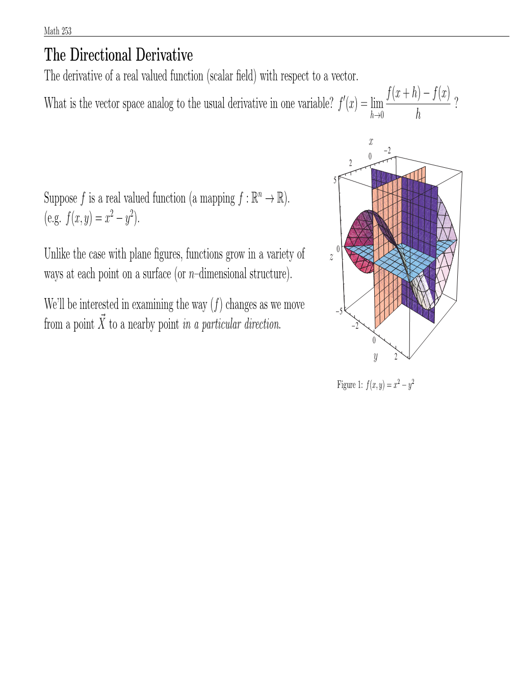 The Directional Derivative the Derivative of a Real Valued Function (Scalar ﬁeld) with Respect to a Vector