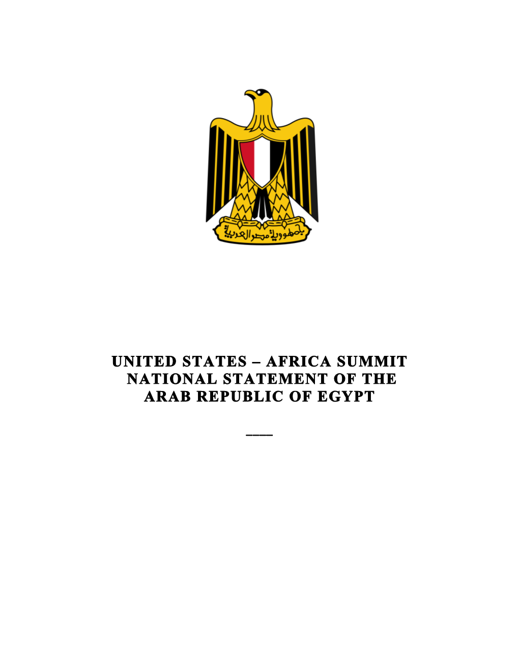 United States – Africa Summit National Statement of the Arab Republic of Egypt