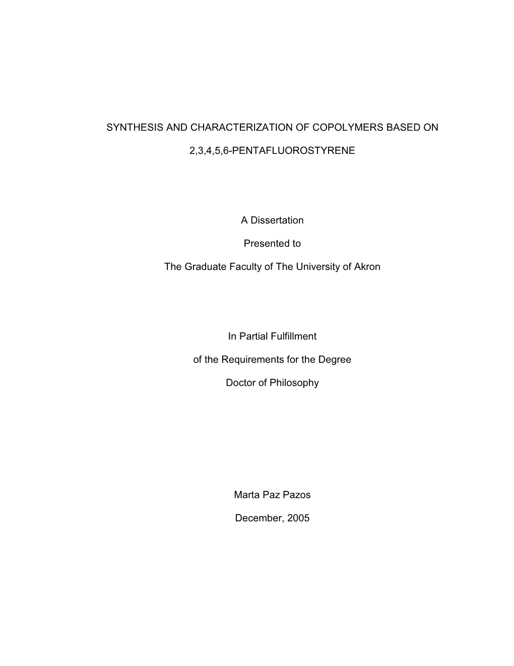 Synthesis and Characterization of Copolymers Based On