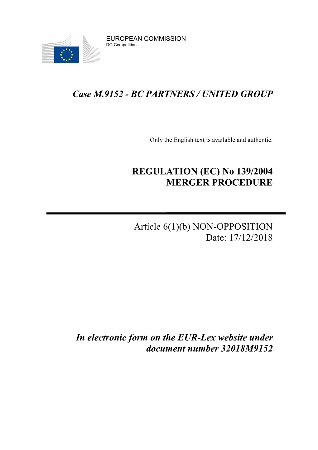 Case M.9152 - BC PARTNERS / UNITED GROUP