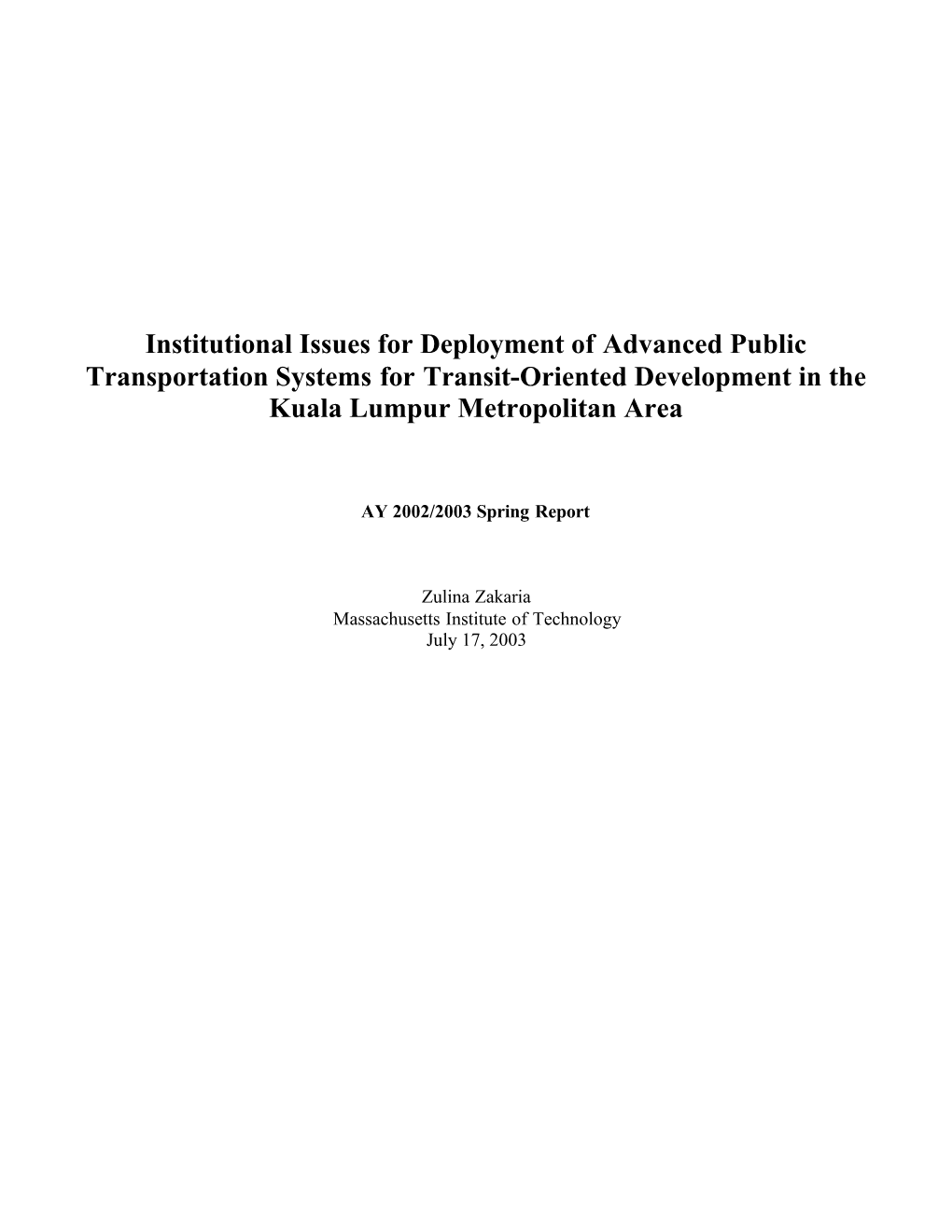 Zakaria 2003 Institutional Issues for Advanced Transit S…