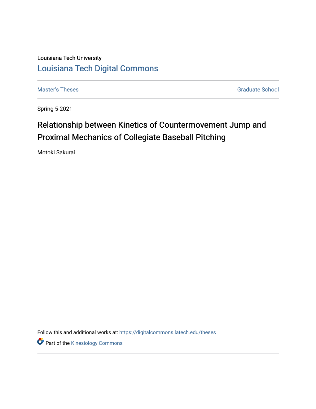 Relationship Between Kinetics of Countermovement Jump and Proximal Mechanics of Collegiate Baseball Pitching