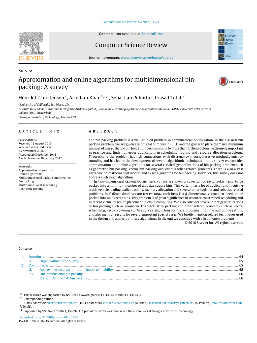 Approximation and Online Algorithms for Multidimensional Bin Packing: a Survey✩