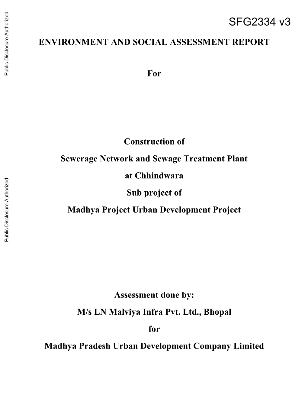 Madhya Project Urban Development Project Public Disclosure Authorized