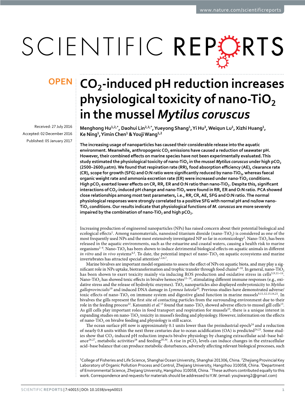 CO2-Induced Ph Reduction Increases Physiological Toxicity of Nano-Tio2