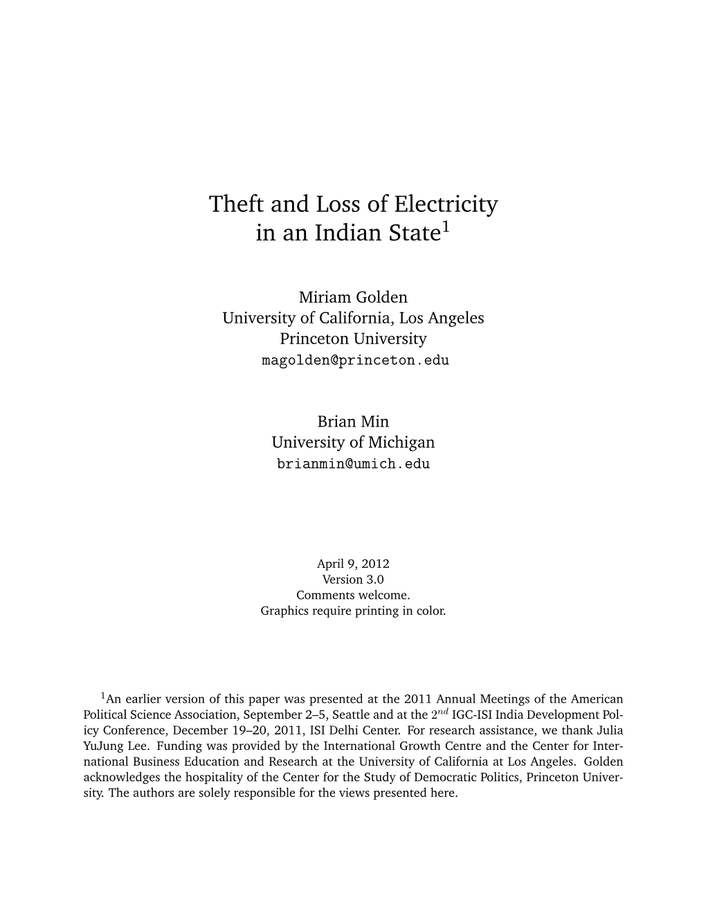 Theft and Loss of Electricity in an Indian State1