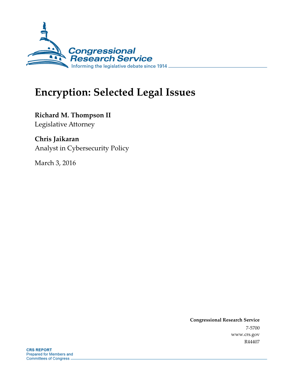 Encryption: Selected Legal Issues