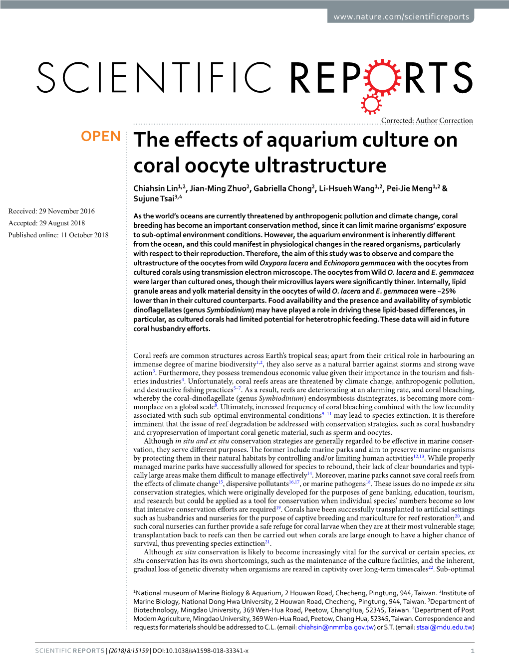 The Effects of Aquarium Culture on Coral Oocyte Ultrastructure