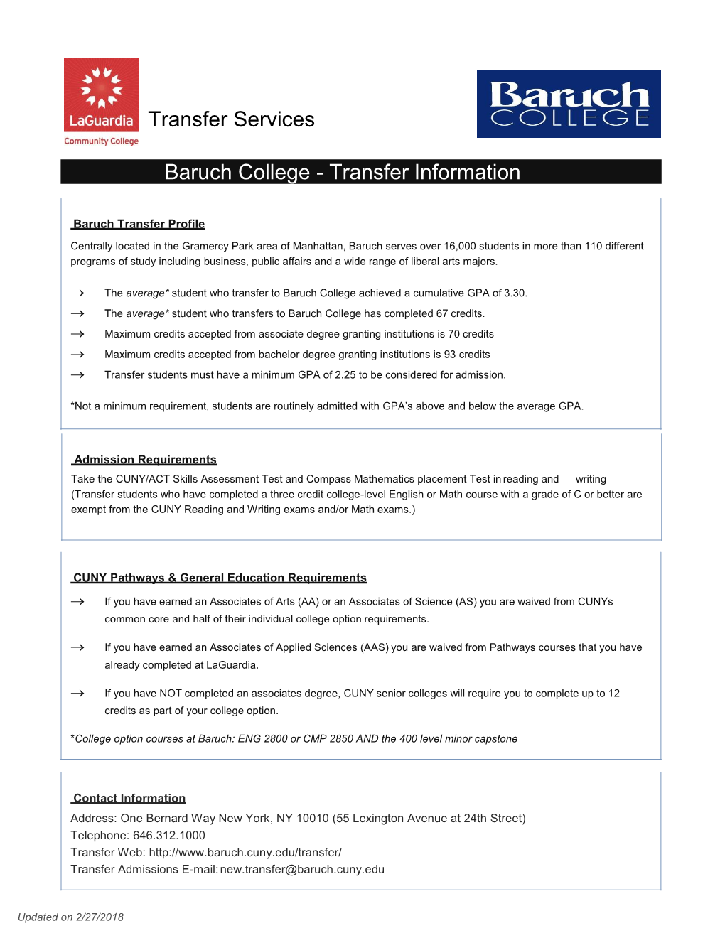 Baruch College Transfer Information