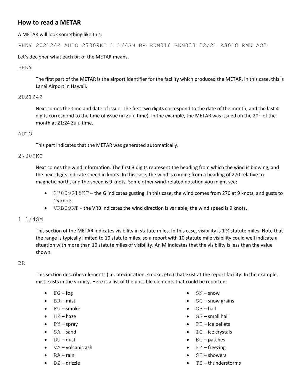 How to Read a METAR