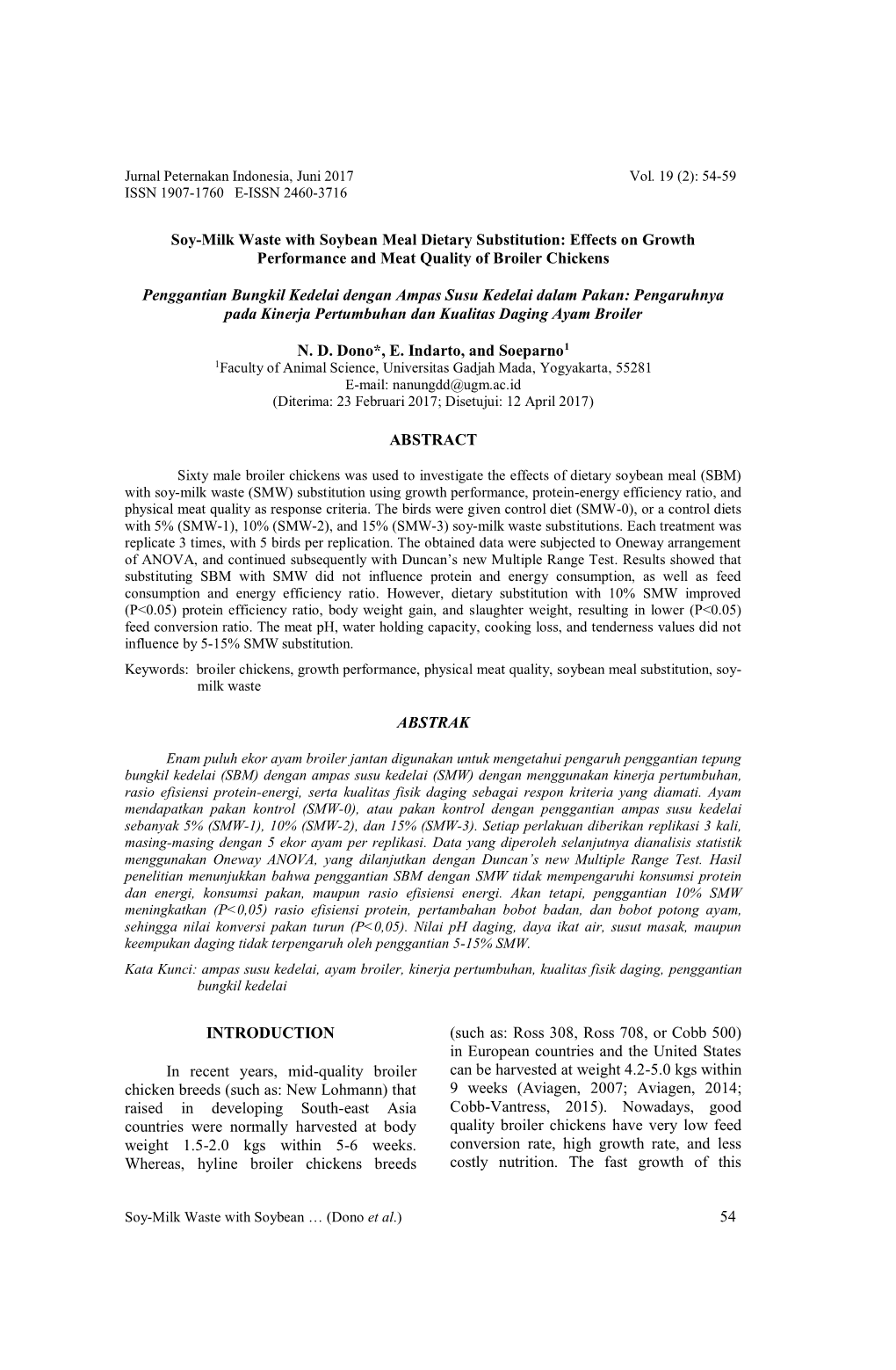 54 Soy-Milk Waste with Soybean Meal Dietary Substitution