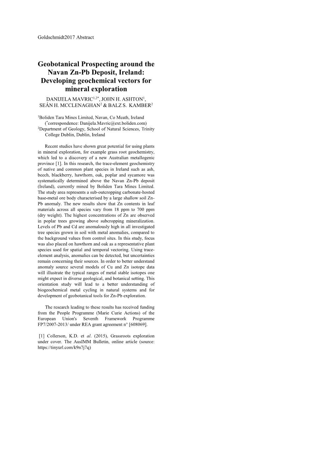 Geobotanical Prospecting Around the Navan Zn-Pb Deposit, Ireland: Developing Geochemical Vectors for Mineral Exploration