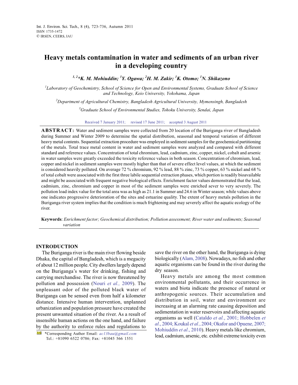 Heavy Metals Contamination in Water and Sediments of an Urban River in a Developing Country