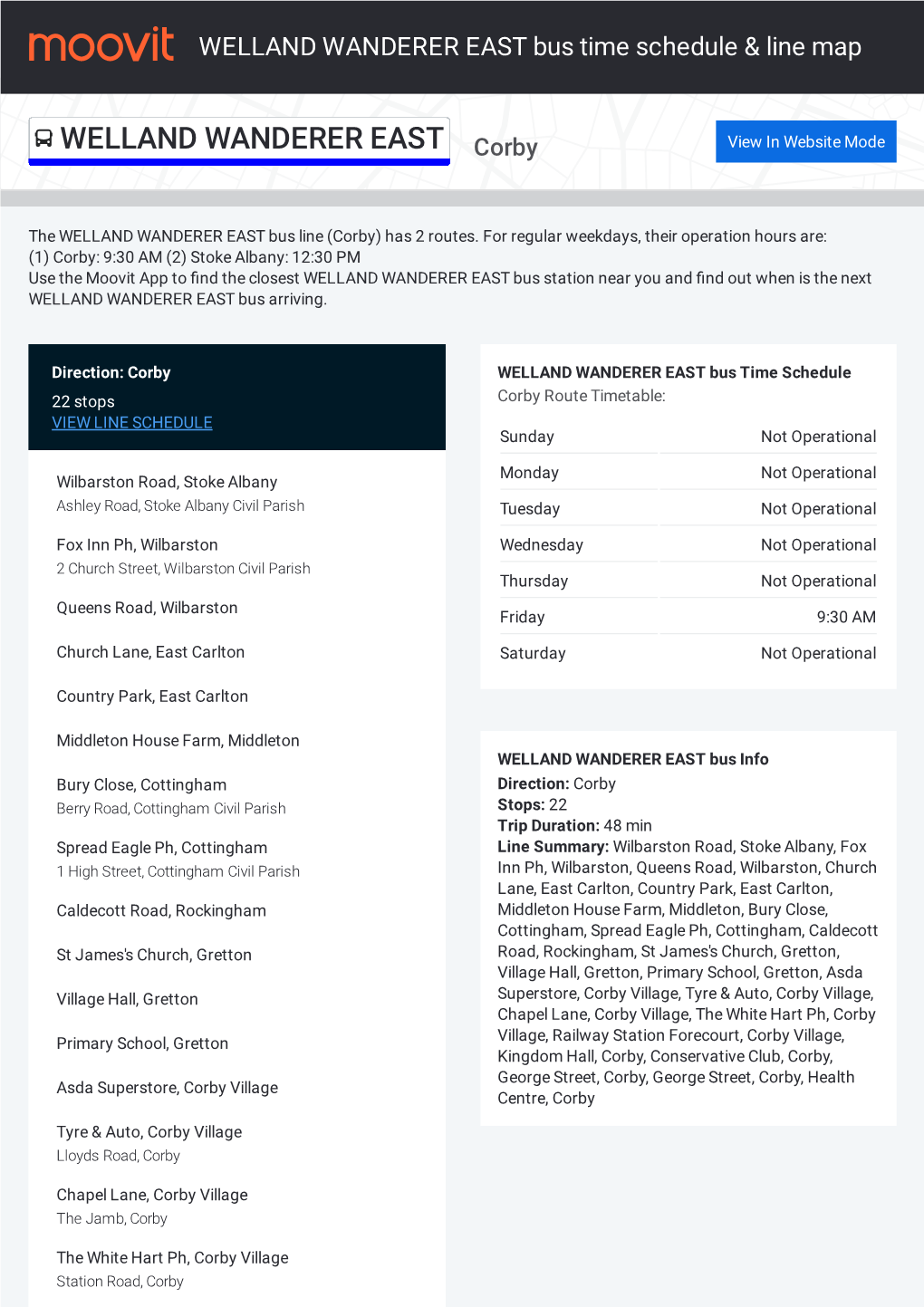 WELLAND WANDERER EAST Bus Time Schedule & Line Route