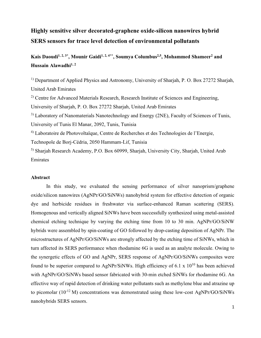 Highly-Sensitive Surface-Enhanced Raman Spectroscopy Sensor Based