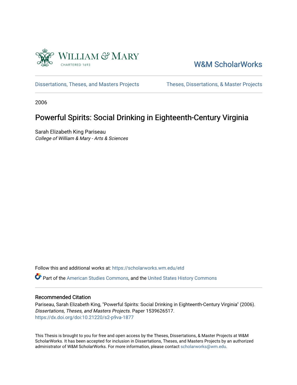 Powerful Spirits: Social Drinking in Eighteenth-Century Virginia