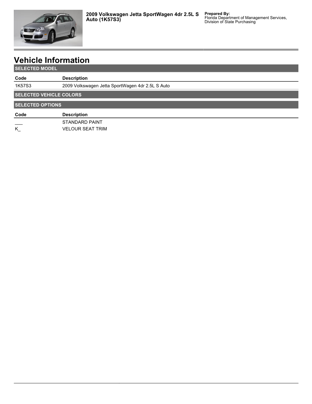 Vehicle Information SELECTED MODEL