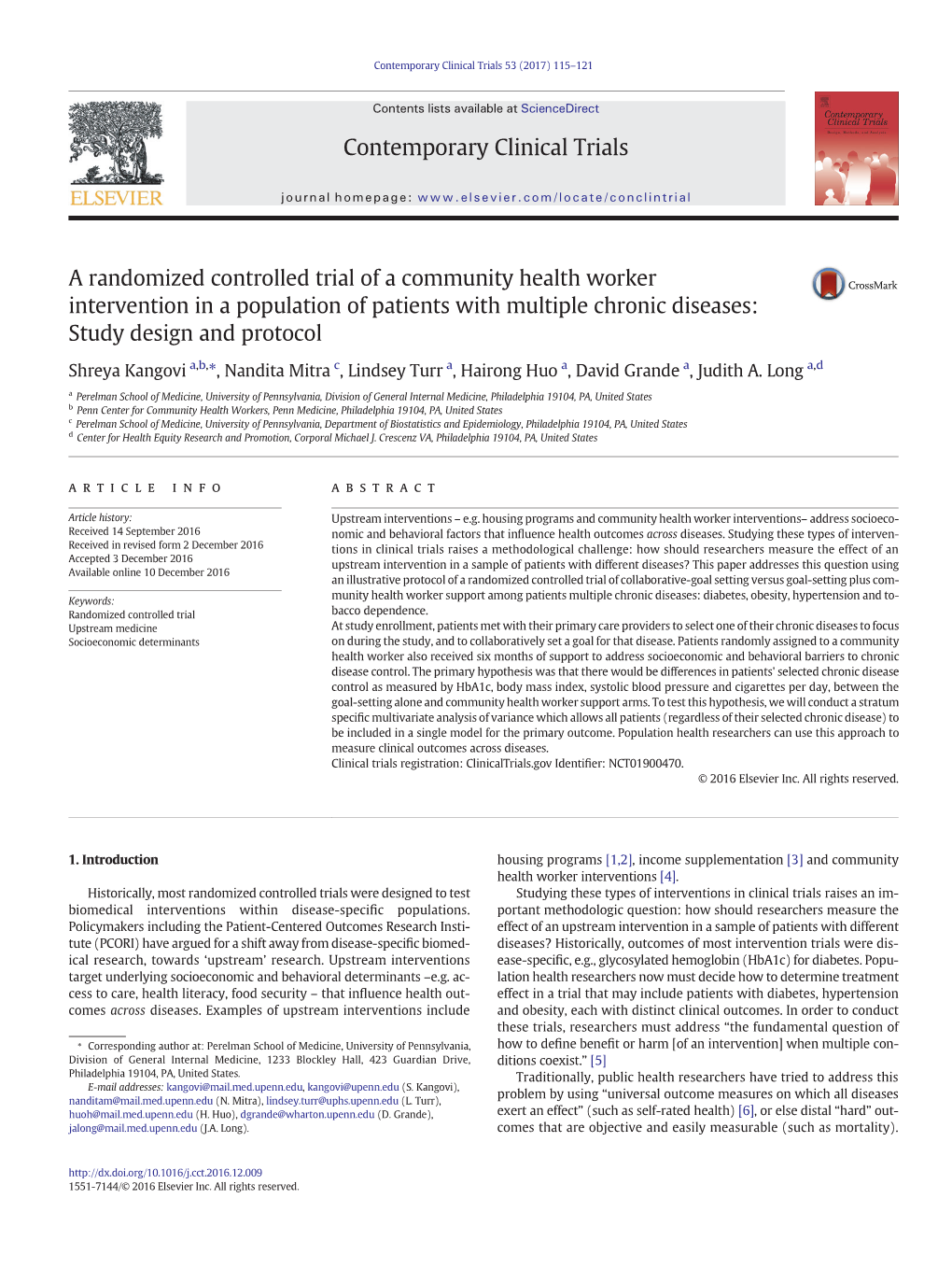 A Randomized Controlled Trial of a Community Health Worker Intervention in a Population of Patients with Multiple Chronic Diseases: Study Design and Protocol