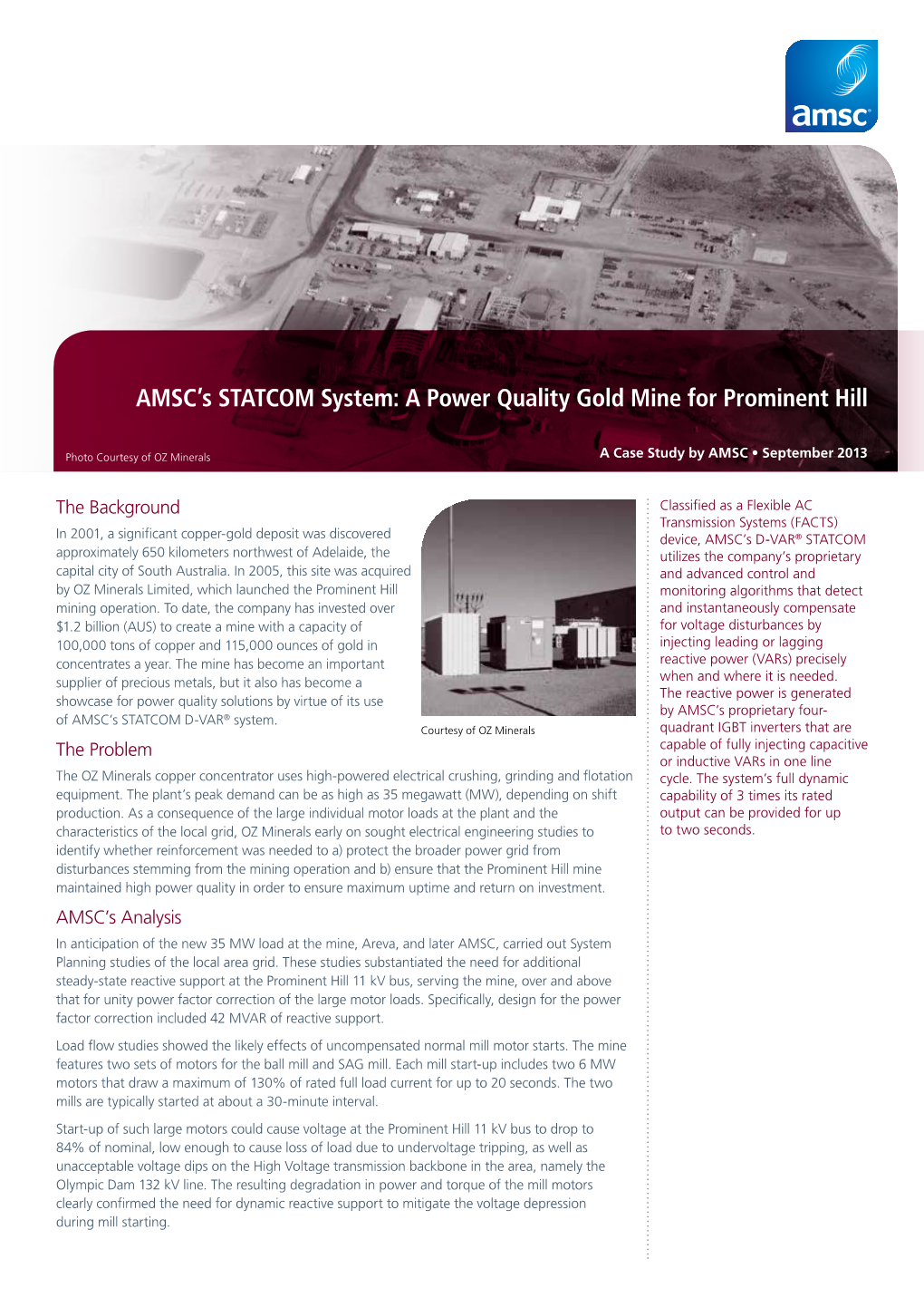 AMSC's STATCOM System: a Power Quality Gold Mine for Prominent Hill