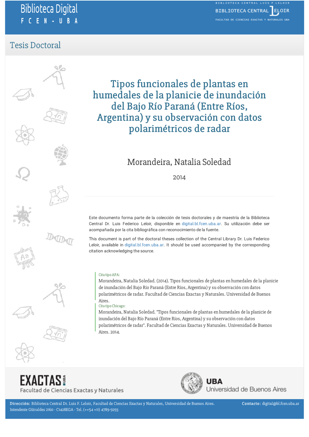 Tipos Funcionales De Plantas En Humedales De La Planicie De Inundación Del Bajo Río Paraná (Entre Ríos, Argentina) Y Su Observación Con Datos Polarimétricos De Radar