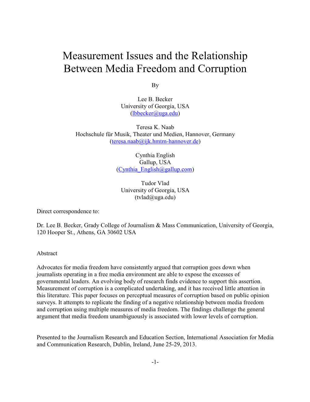 Measurement Issues and the Relationship Between Media Freedom and Corruption